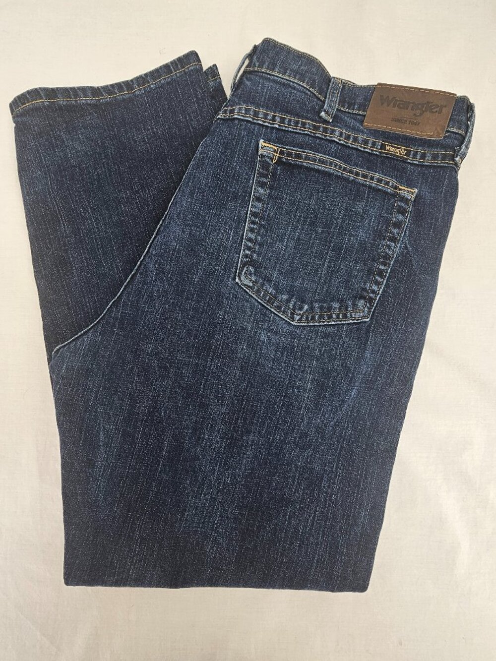 Wrangler Regular Fit Flex Jeans Blue Dark Whisker Wash Denim Men's 40x30